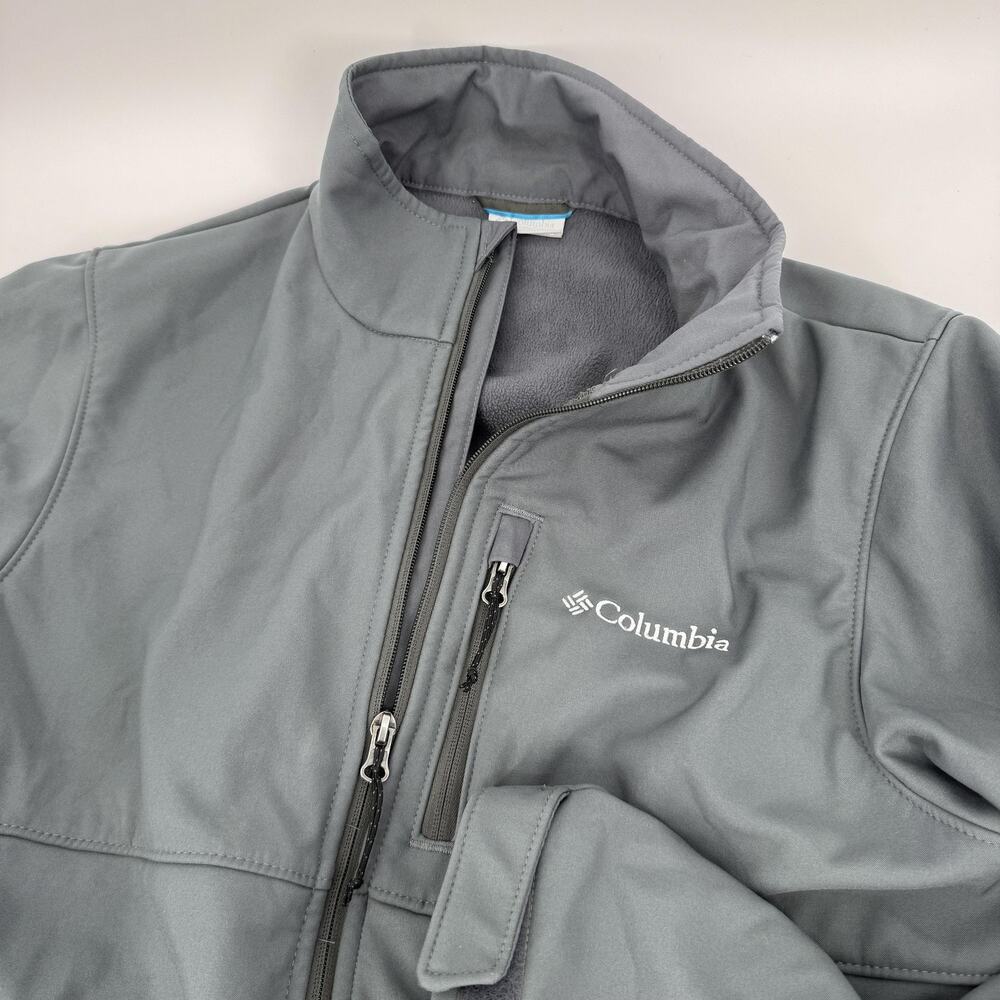 Columbia Jacket Mens Medium Gray Softshell Fleece Lined Full Zip Outdoor Hiking